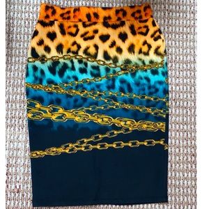 Chain & Leopard Print Pencil Skirt